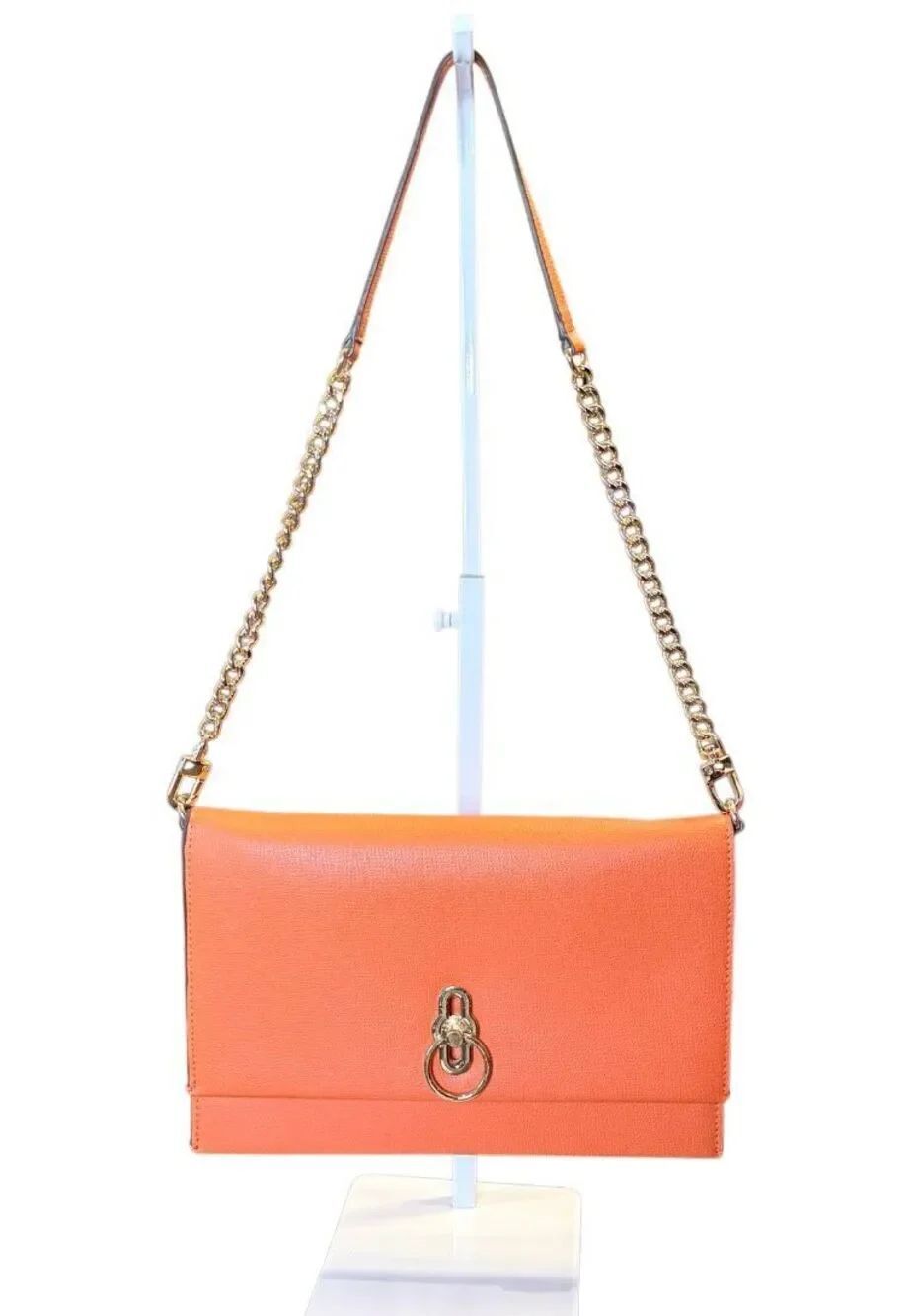 Gianni Bini Orange Envelope Style Shoulder Purse With Gold Chain Strap & Lock Cl